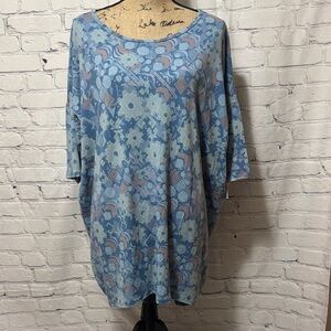 🆕 LuLaRoe Irma Floral Blue Women's tunic short sleeve Top stretchy